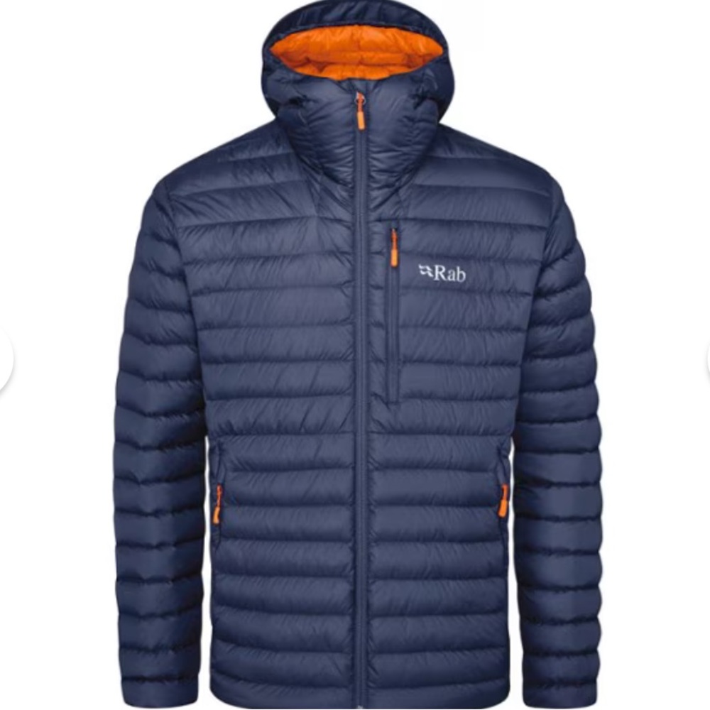 Rab Men’s Microlight Alpine Down Jacket Small S Navy Red Winter Coat REI